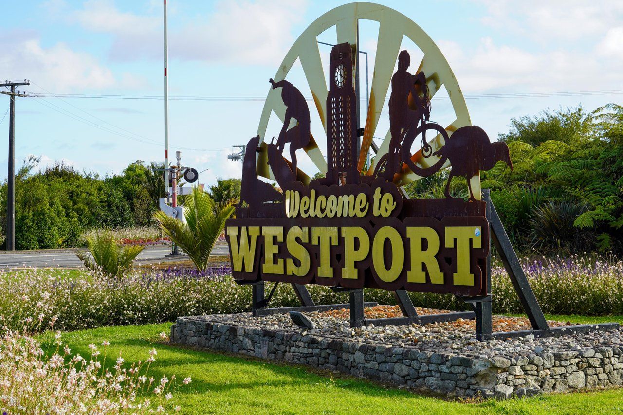 The Welcome to Westport sign at the entrance to town.